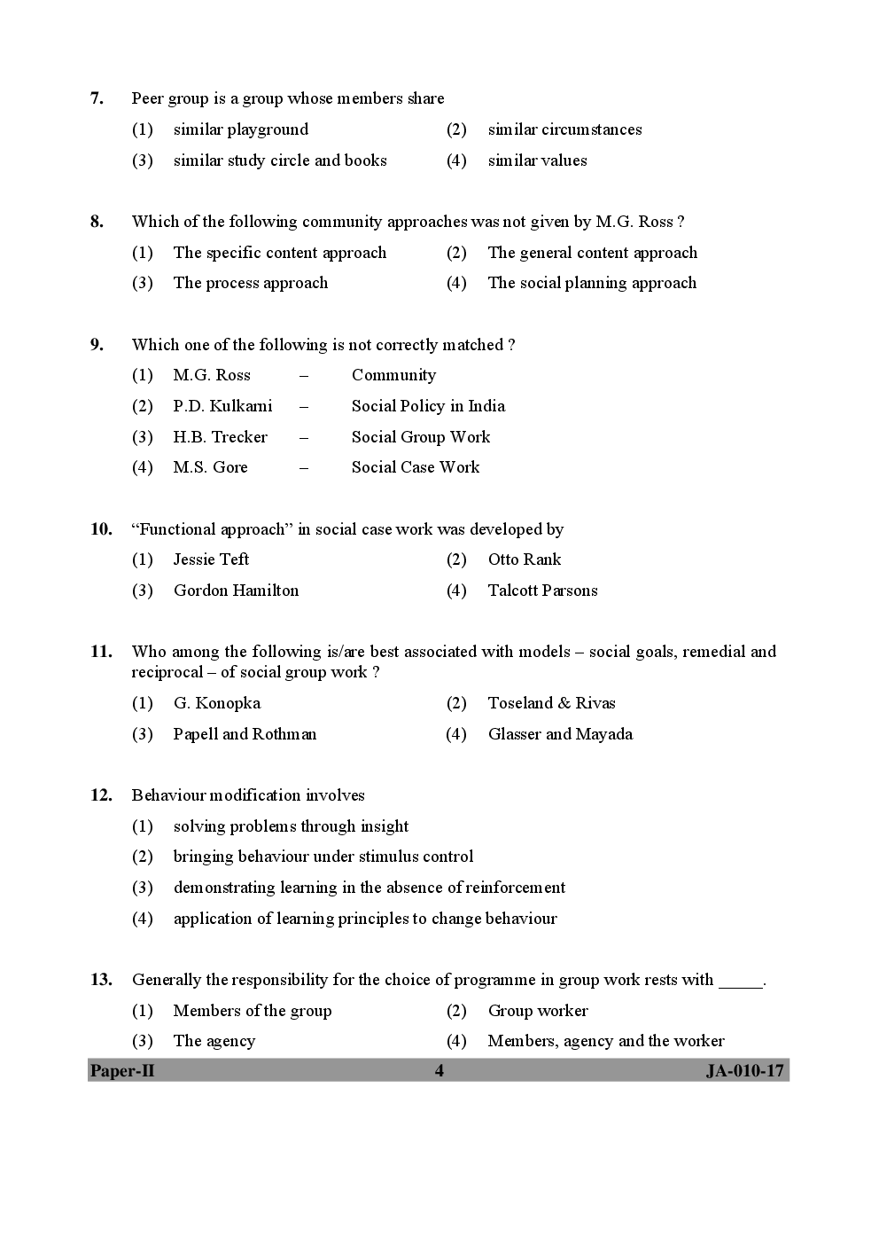 UGC NET Social Work Paper II 2015, 2016, 2017 Question Paper With Answer Key - Page 4