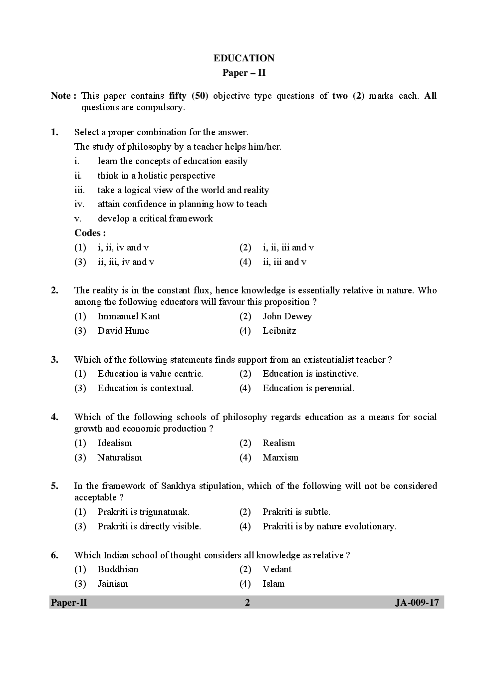UGC NET Education Paper II 2015, 2016, 2017 Question Paper With Answer Key - Page 2