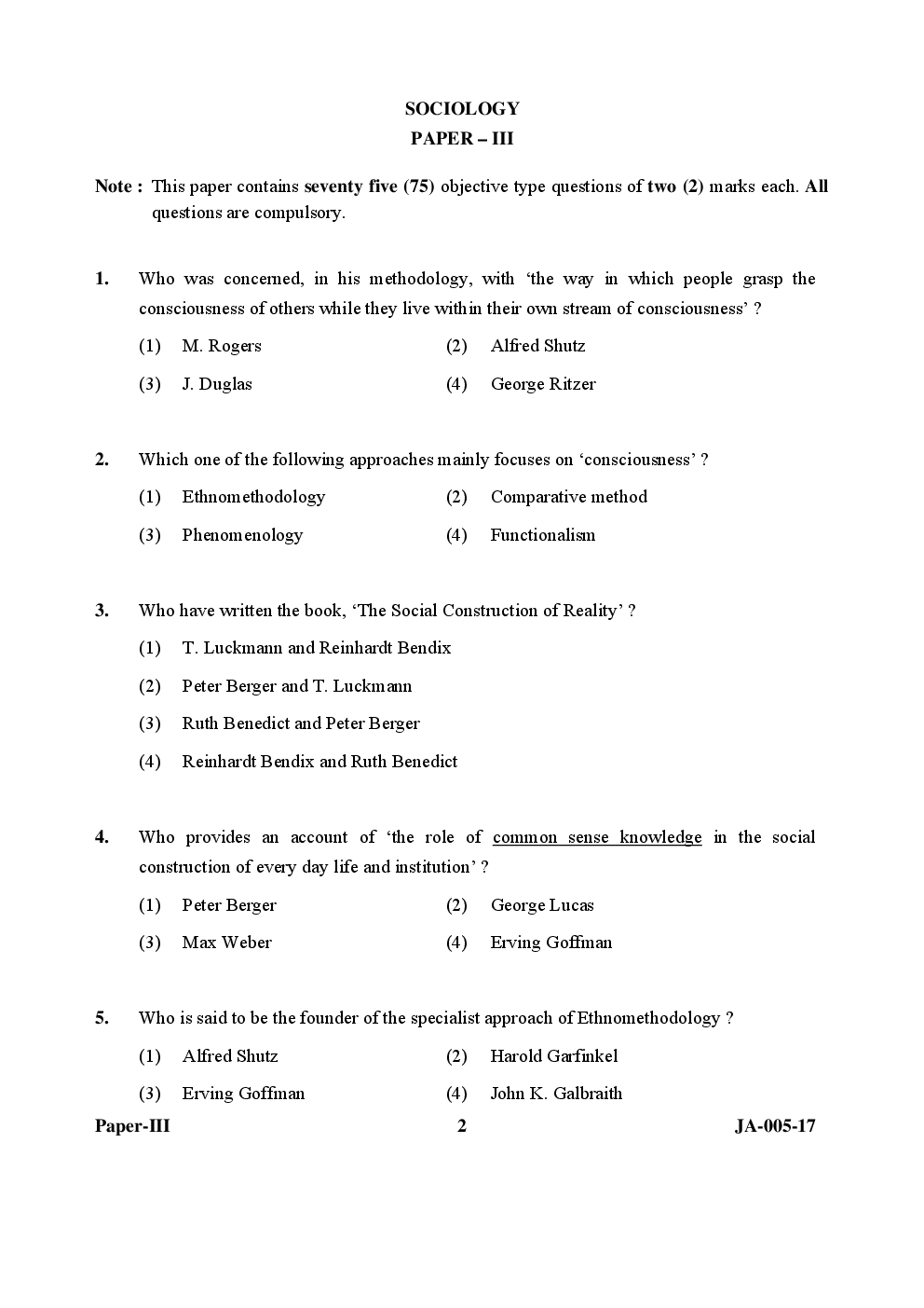 UGC NET Sociology Paper III 2015, 2016, 2017 Question Paper With Answer Key - Page 2