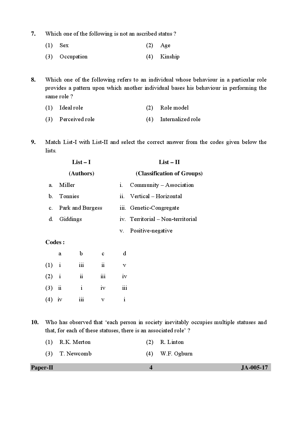 UGC NET Sociology Paper II 2015, 2016, 2017 Question Paper With Answer Key - Page 4