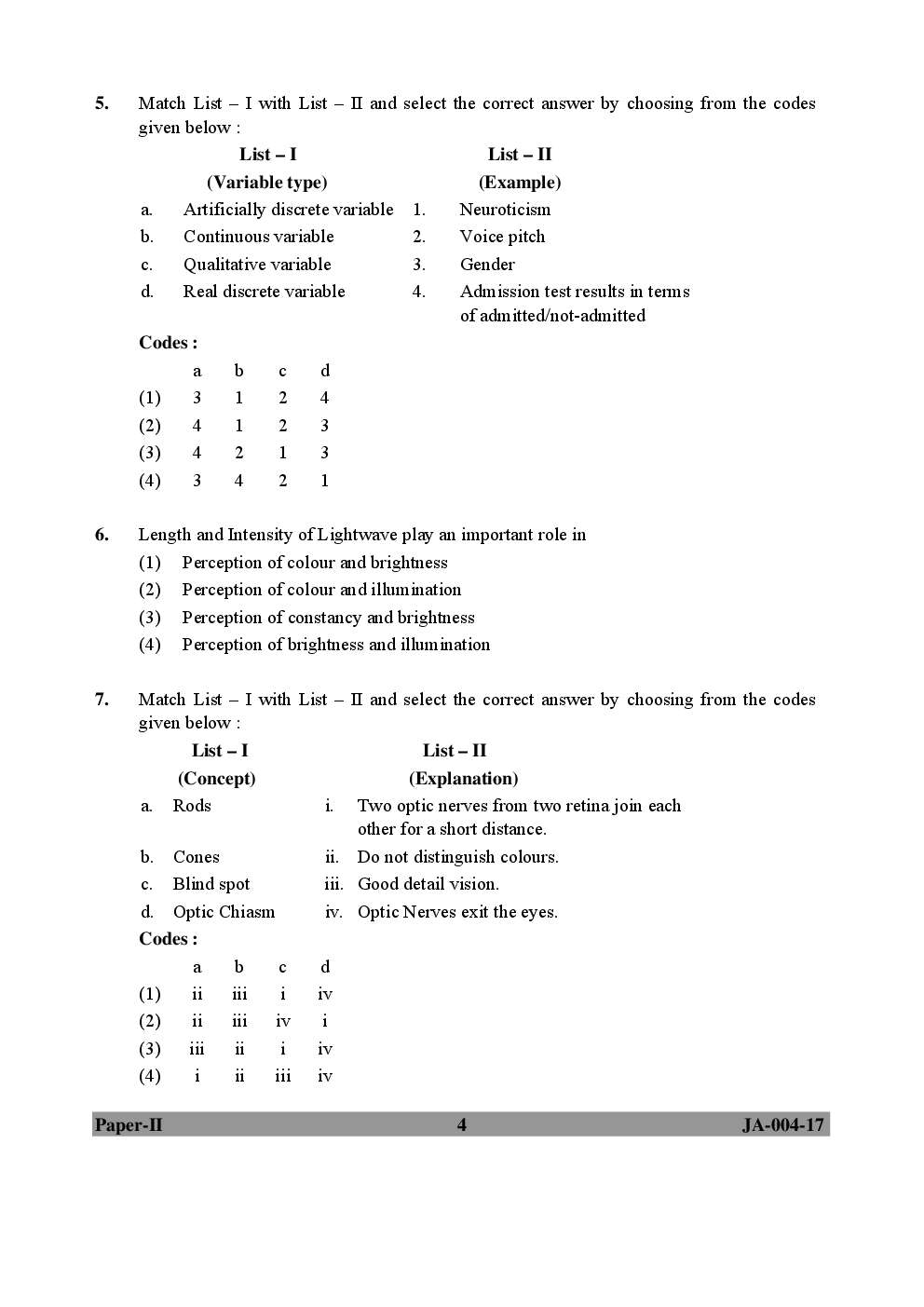UGC NET Psychology Paper II 2015, 2016, 2017 Question Paper With Answer Key - Page 4