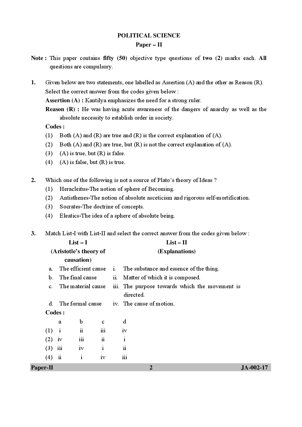 UGC NET Political Science Paper II 2015, 2016, 2017 Question Paper With Answer Key - Page 2