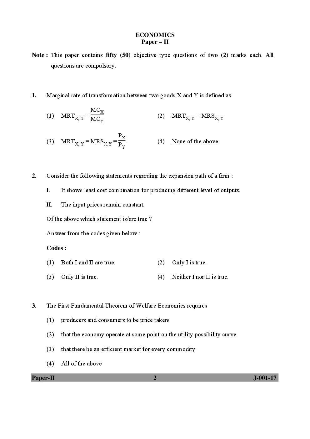 UGC NET Economics Paper II 2016, 2017 Question Paper With Answer Key - Page 2