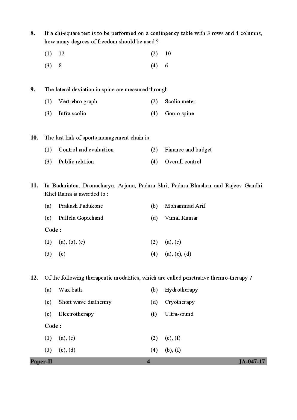 UGC NET Physical Education Paper II 2015, 2016, 2017 Question Paper With Answer Key - Page 4