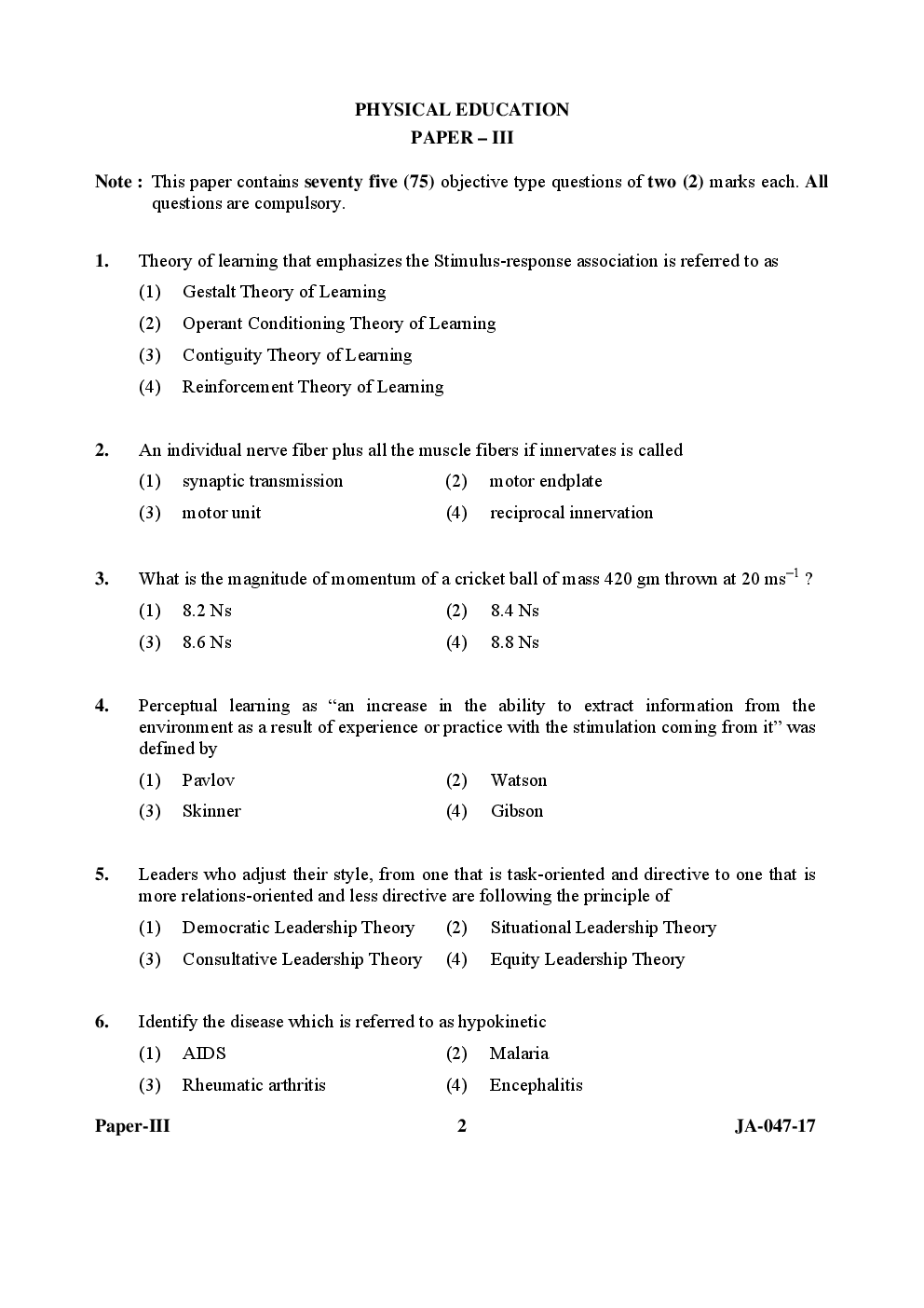 UGC NET Physical Education Paper III 2015, 2016, 2017 Question Paper With Answer Key - Page 2
