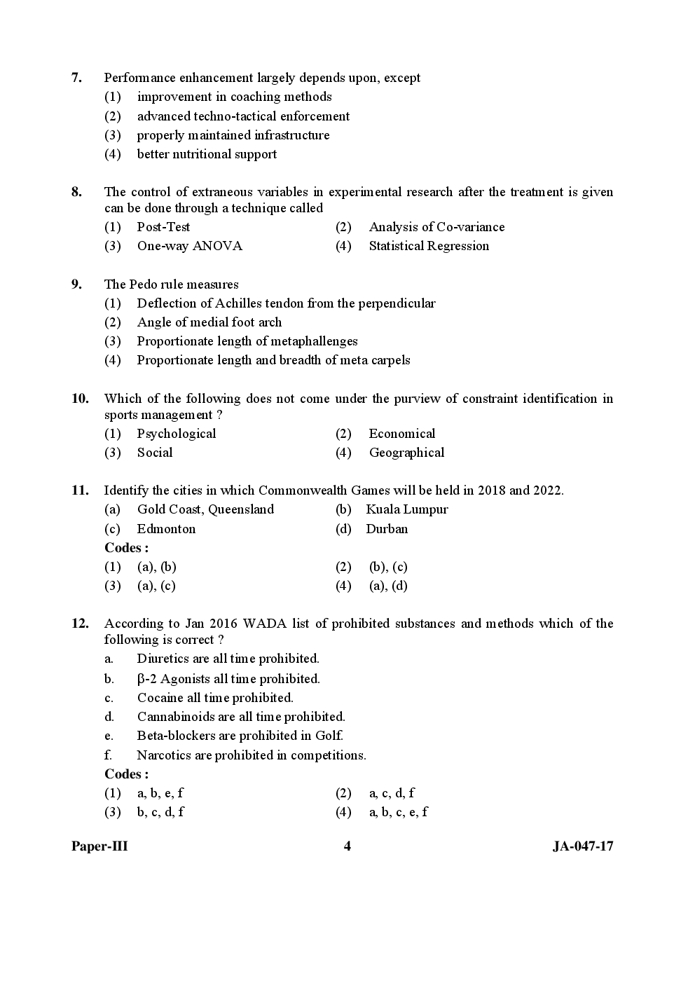 UGC NET Physical Education Paper III 2015, 2016, 2017 Question Paper With Answer Key - Page 4