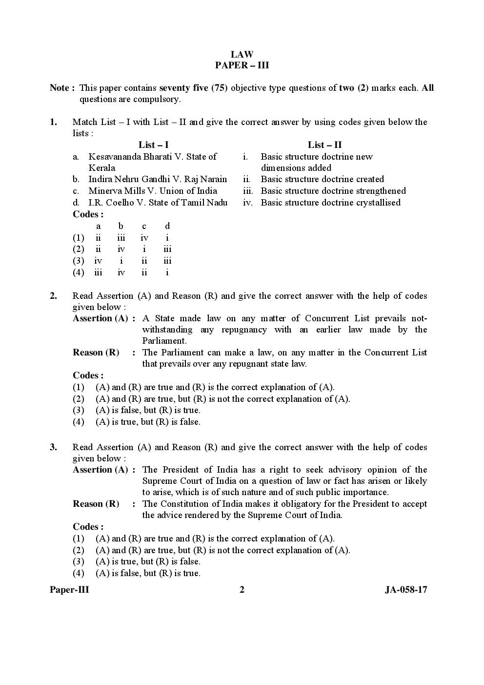 UGC NET Law Paper III 2015, 2016, 2017 Question Paper With Answer Key - Page 2