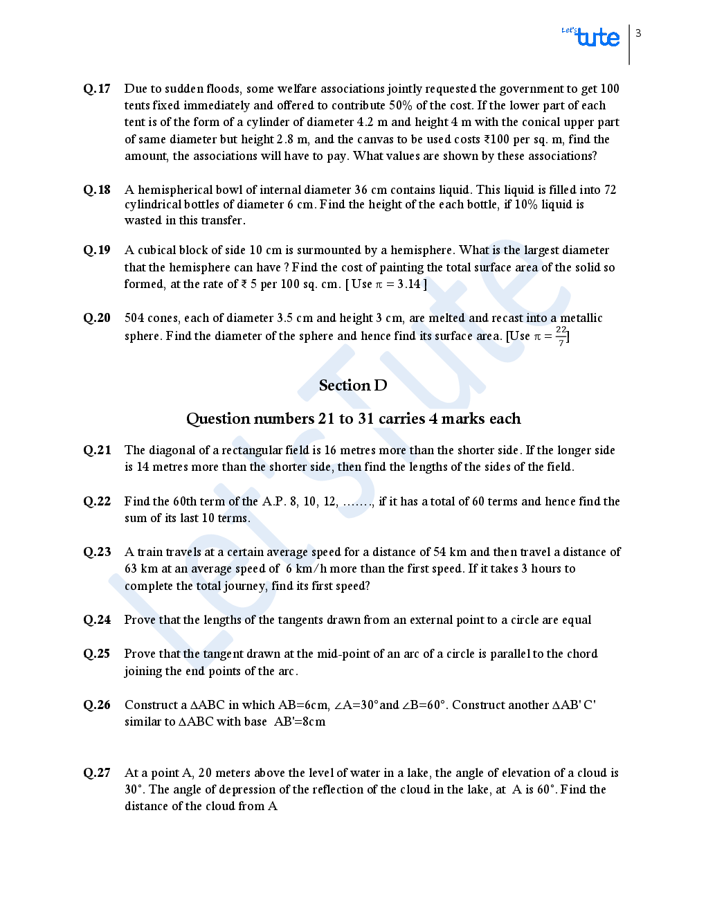 Let\'s tute CBSE Board Question Papers & Solutions Mathematics Class 10 For The Year 2015-2017 - Page 4