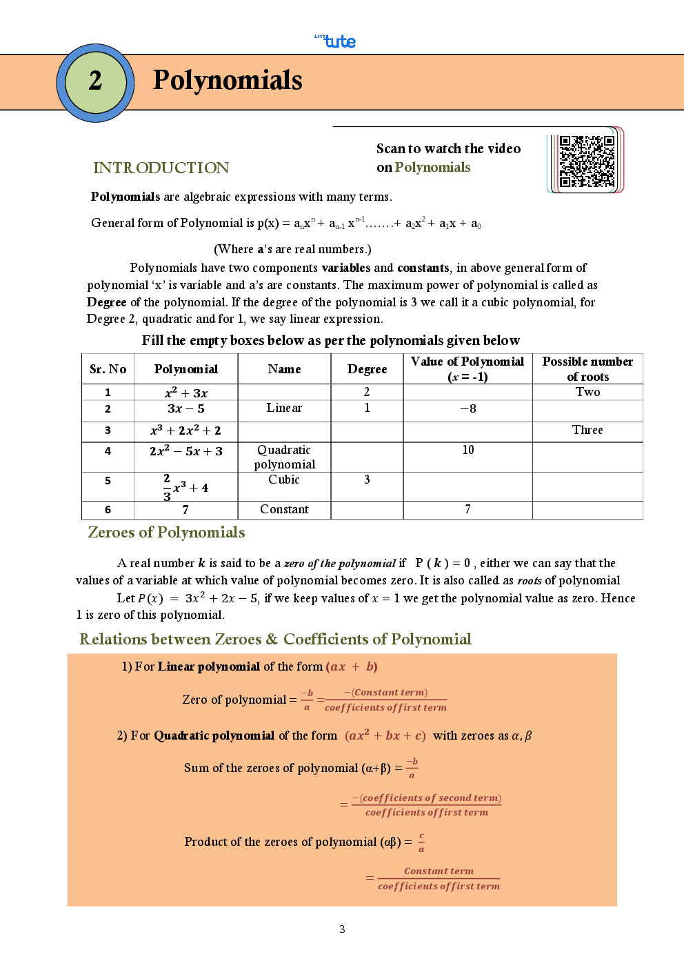 Mathematics Smart Book Polynomials For Class X (CBSE) - Page 3