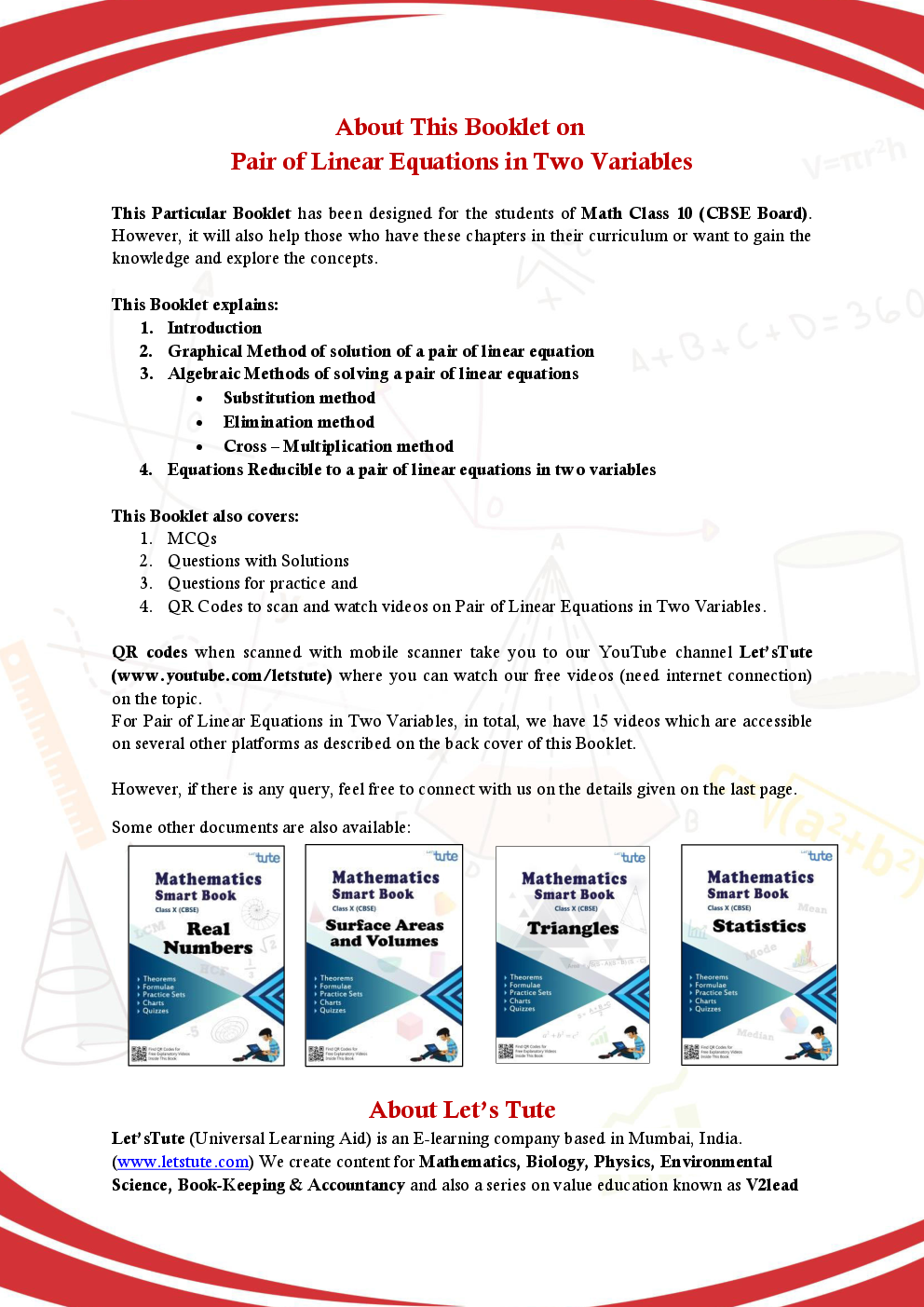 Mathematics Smart Book Pair Of Linear Equations For Class X (CBSE) - Page 2