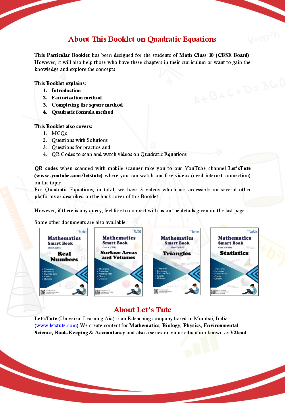 Mathematics Smart Book Quadratic Equation For Class X (CBSE) - Page 2