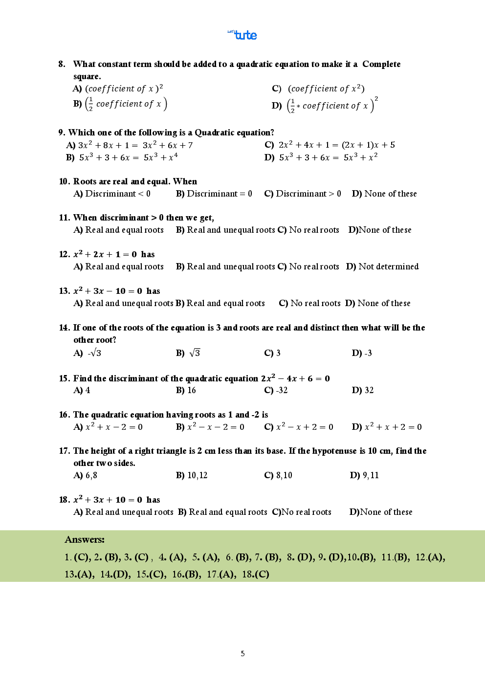 Mathematics Smart Book Quadratic Equation For Class X (CBSE) - Page 5