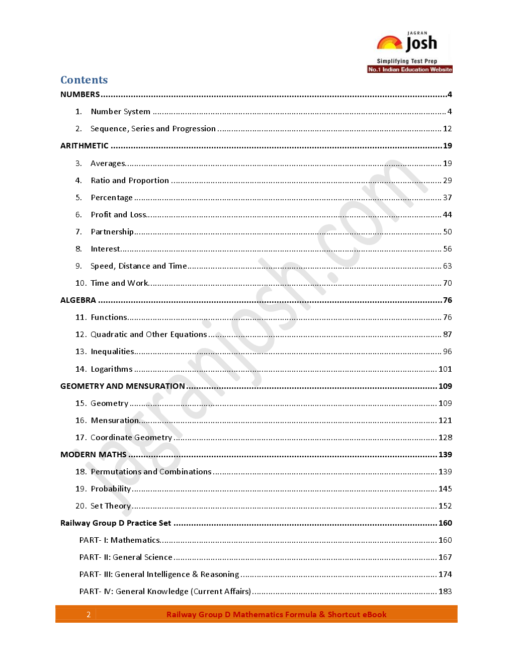 Railway Group D Mathematics Formula And Shortcut  E-Book - Page 2