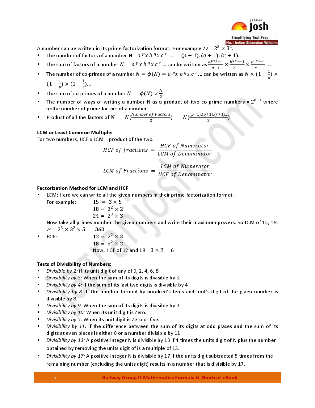 Railway Group D Mathematics Formula And Shortcut  E-Book - Page 5