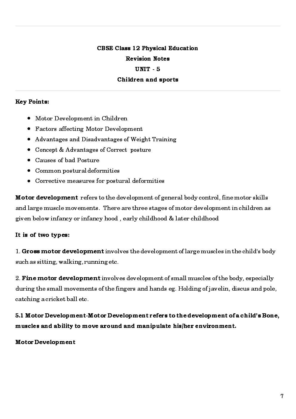 CBSE Class 12 Physical Education Revision Notes Children And Sports - Page 2