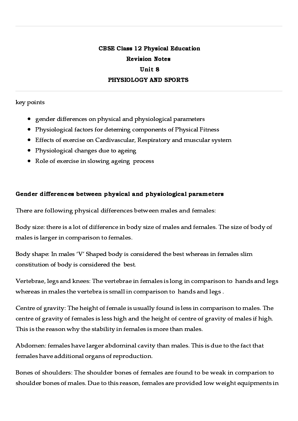 CBSE Class 12 Physical Education Revision Notes Physiology And Sport - Page 2