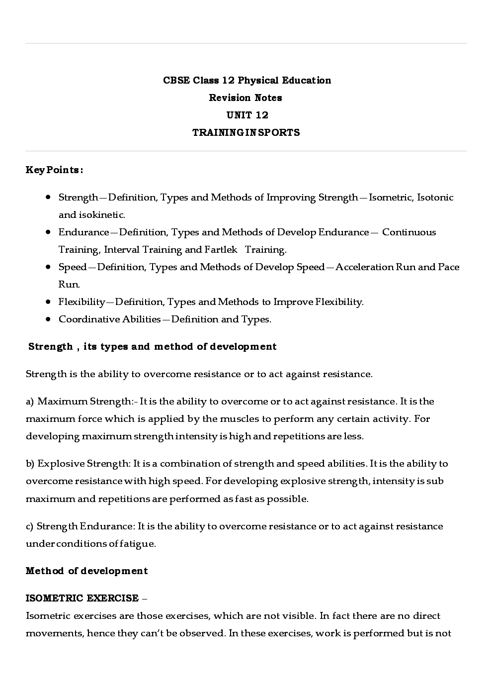 CBSE Class 12 Physical Education Revision Notes Training And Sports - Page 2