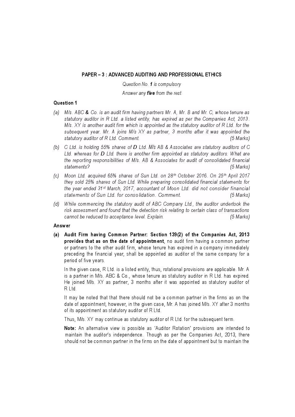 CA Final For Advanced Auditing And Professional Ethics Previous Year Paper Question With Answer 2018 - Page 2