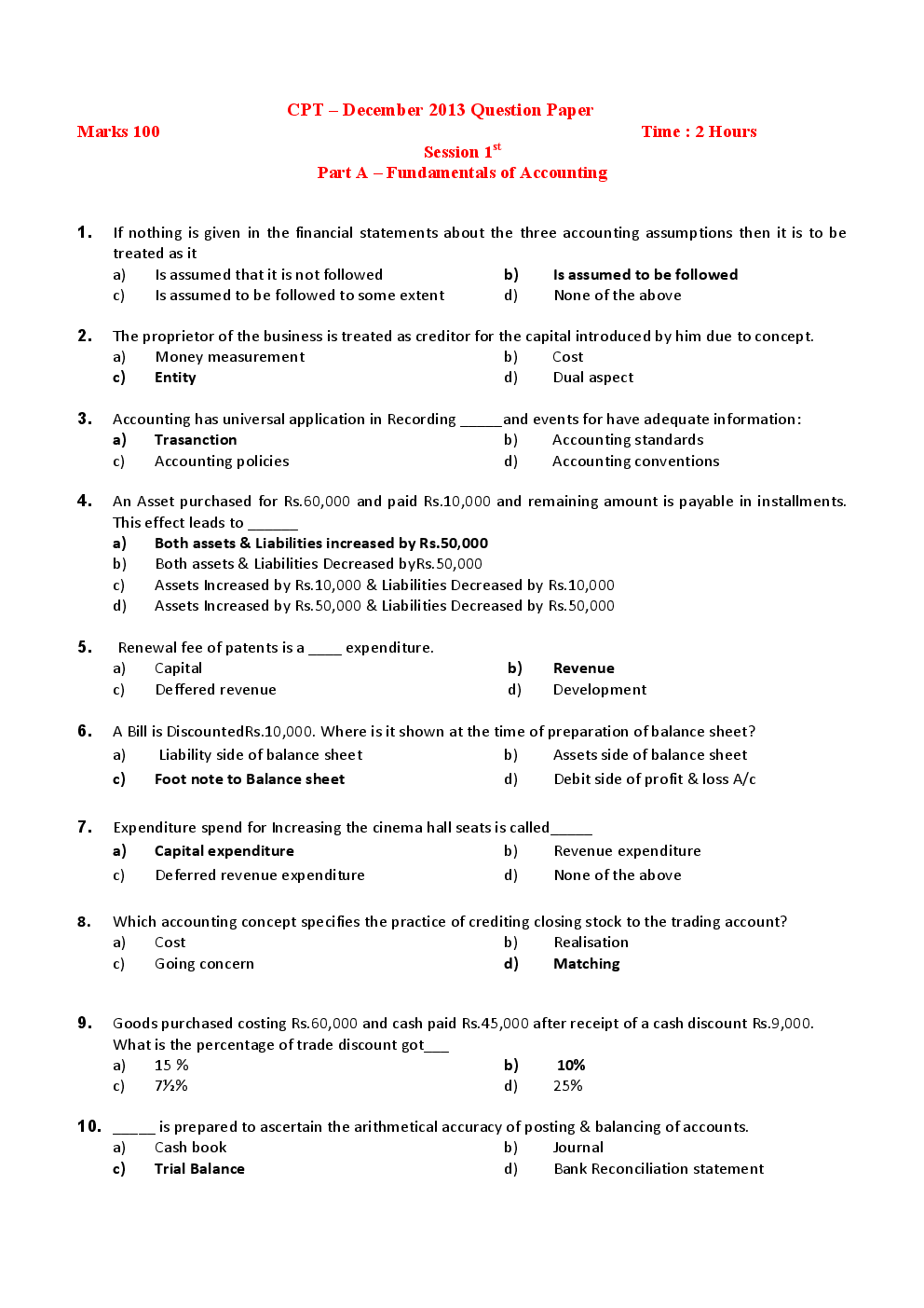 CPT December 2013 Previous Year Paper Question With Answer English - Page 2