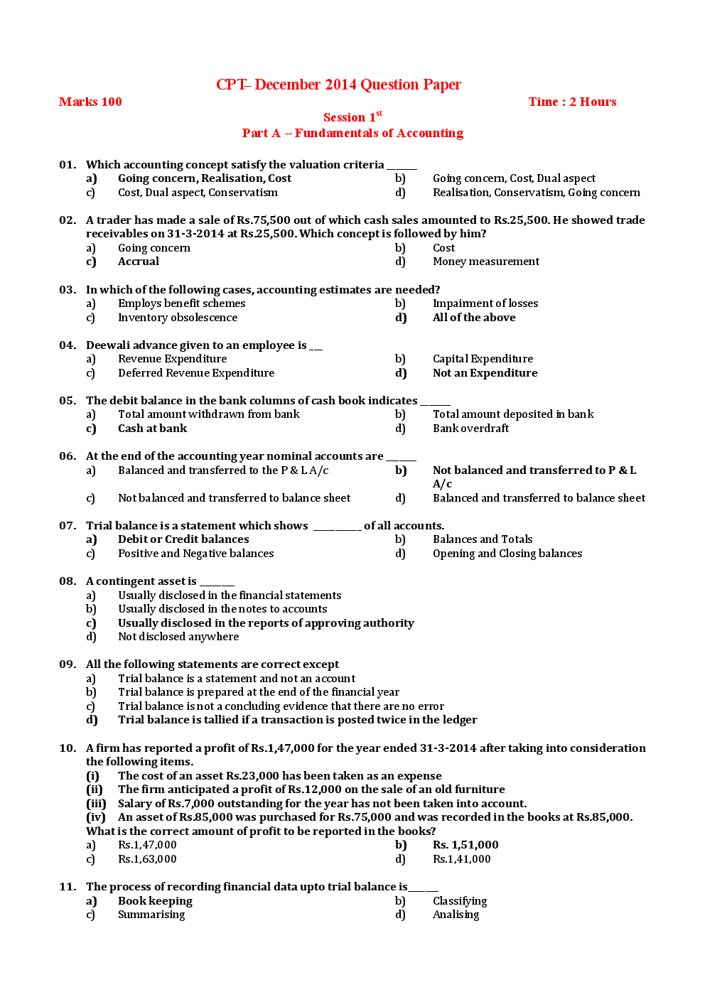 CPT December 2014 Previous Year Paper Question With Answer English - Page 2
