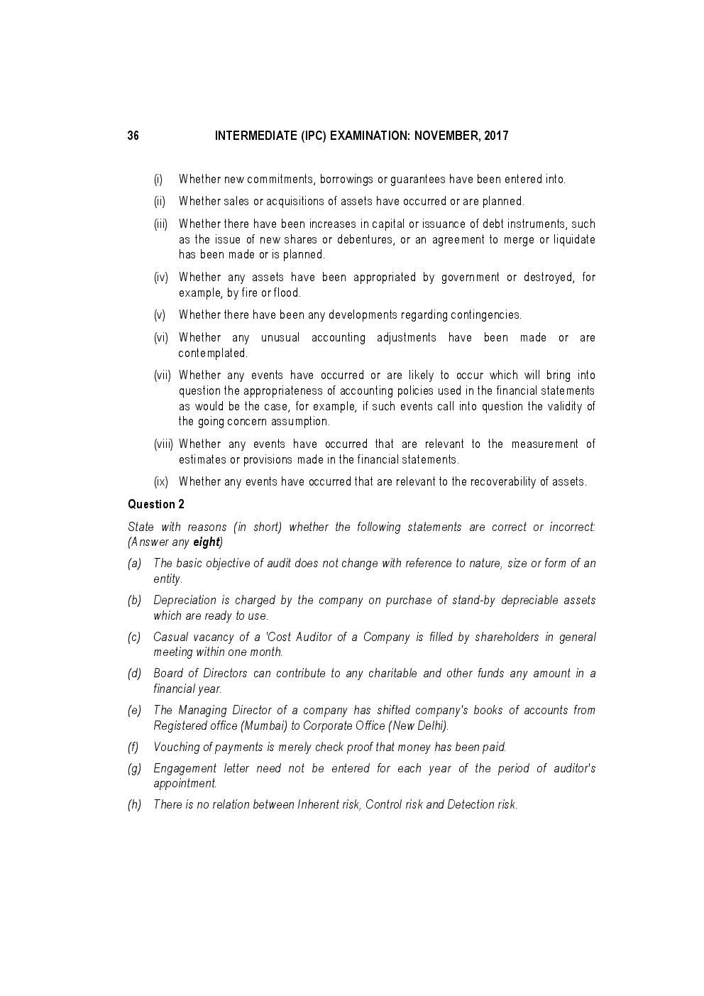 CA IPCC For Auditing And Assurance November 2017 Previous Year Paper Question With Answer - Page 5