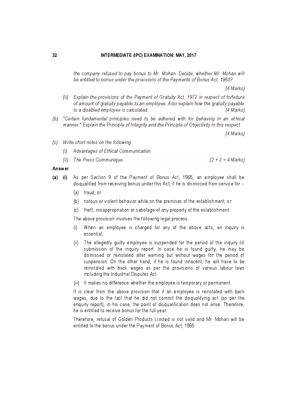 CA IPCC For Business Laws,Ethics And Communication May 2017 Previous Year Paper Question With Answer - Page 5