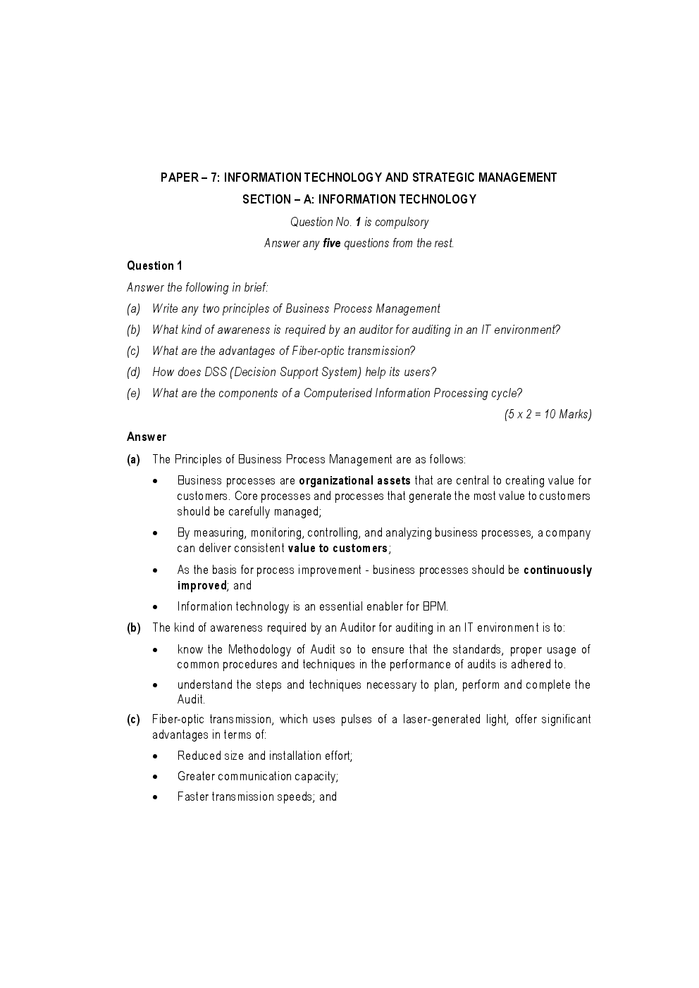 CA IPCC For Information Technology And Strategic Management Section-A Information Technology May 2017 Previous Year Paper Question With Answer - Page 2