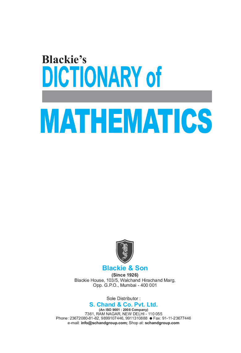 Download Blackie’s Dictionary Of Mathematics by Blackie, Son PDF Online