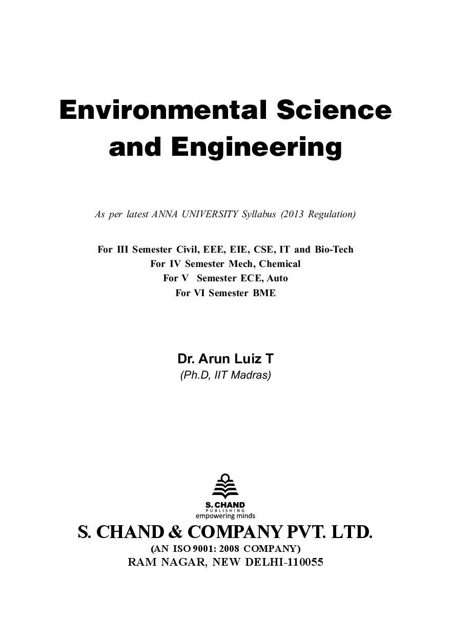 Download Environmental Science Engineering by Arun Luiz T PDF Online