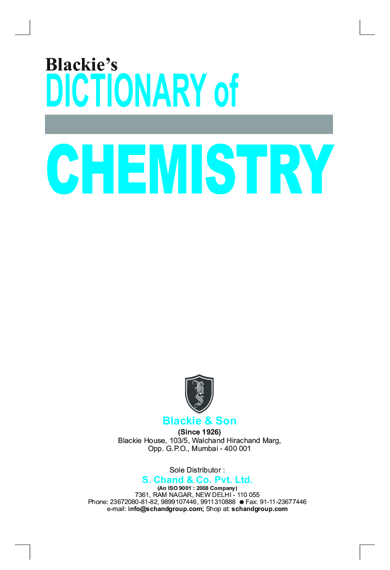 Download Blackie’s Dictionary Of Chemistry by Blackie PDF Online
