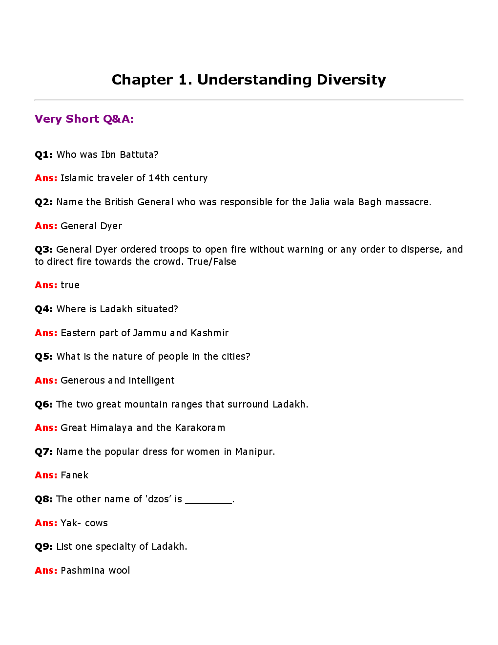 Value  Based Questions Civics  For Class -VI - Page 2