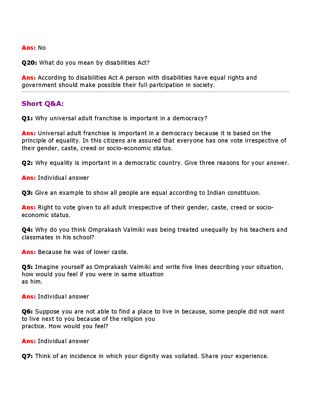 Value Based Questions Civics For Class - VII - Page 4