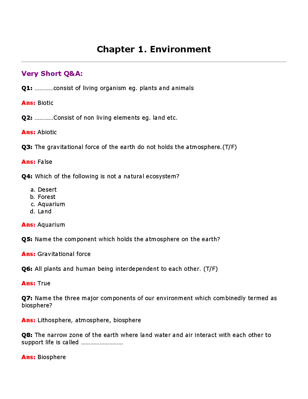 Value Based Questions Geography For Class - VII - Page 2