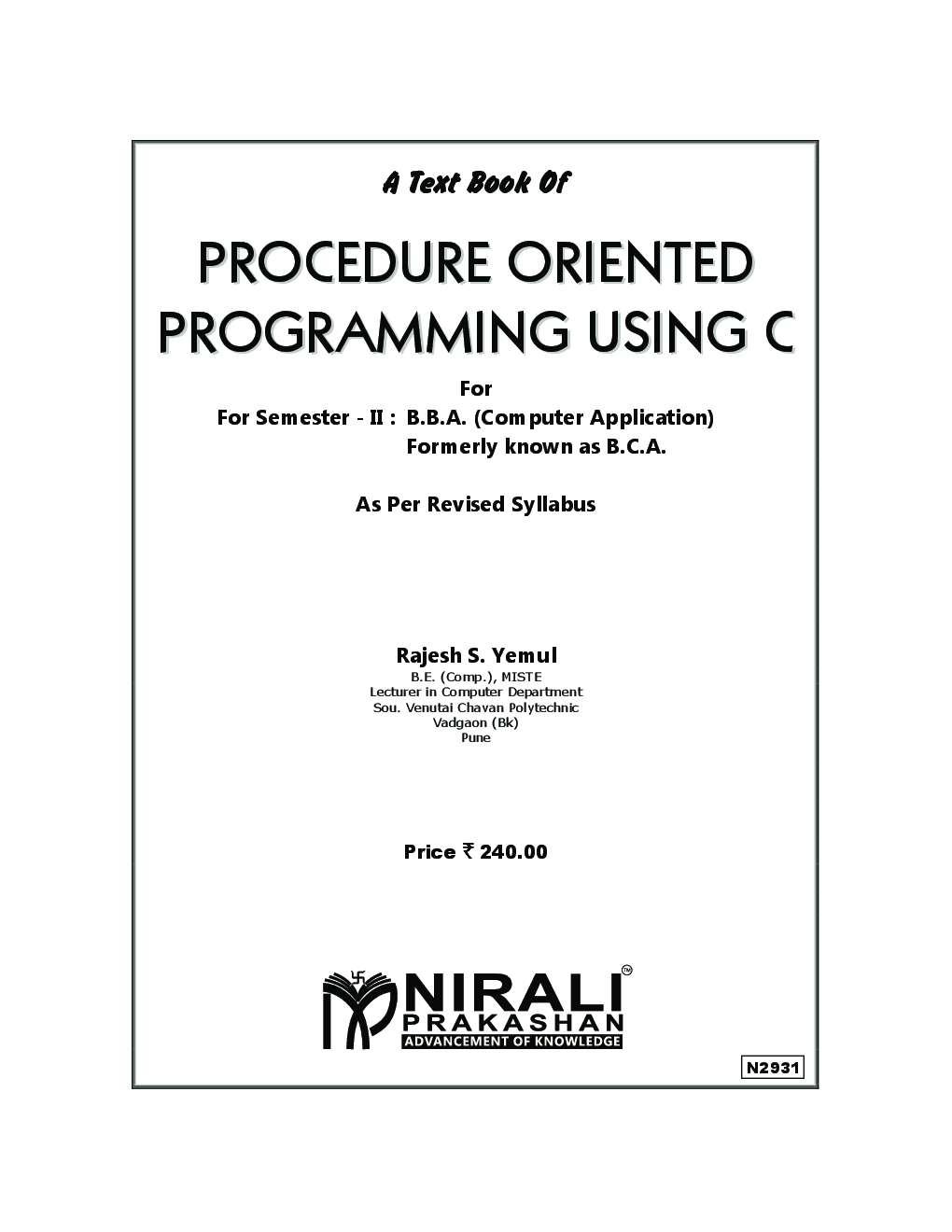 Download Procedure Oriented Programming Using C PDF Online 2020