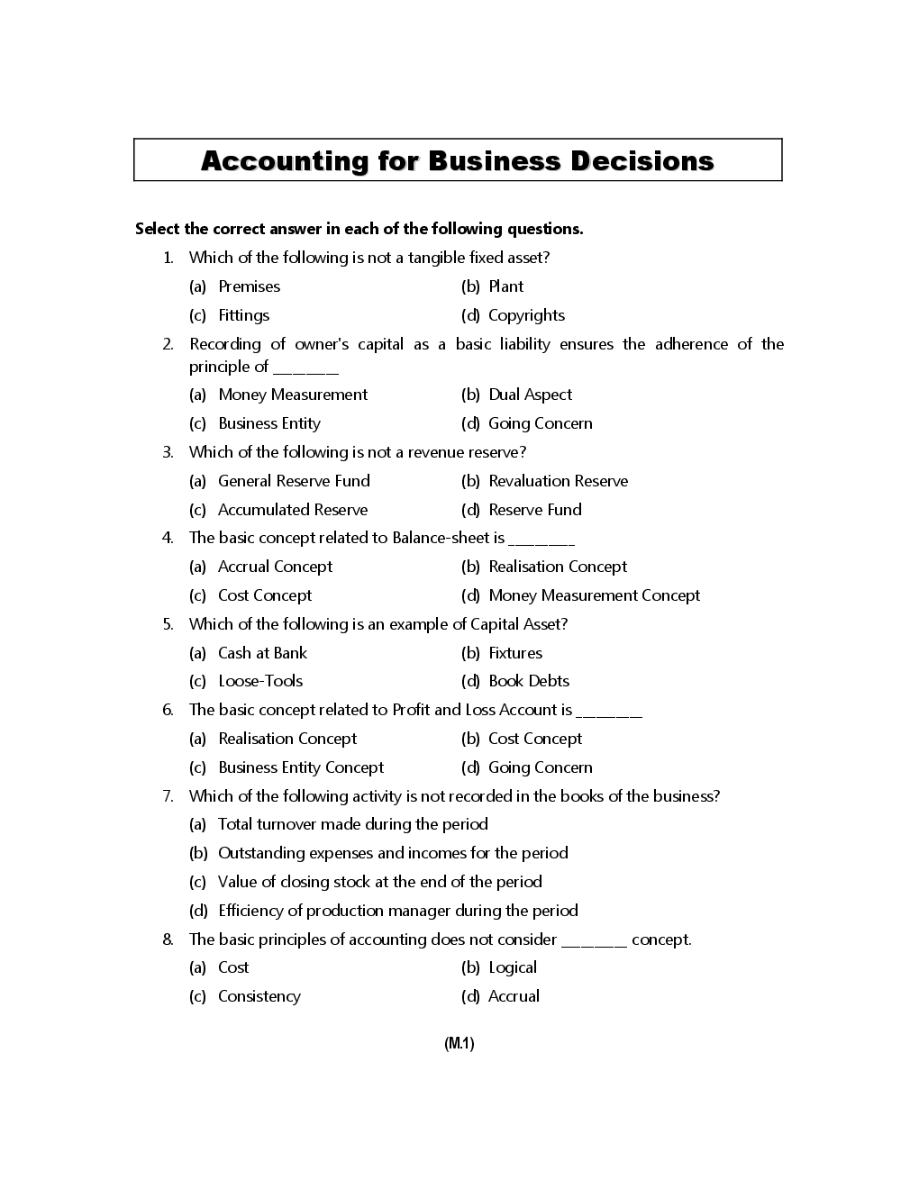 Objective Questions For MBA (Sem-I) Online Examination - Page 4