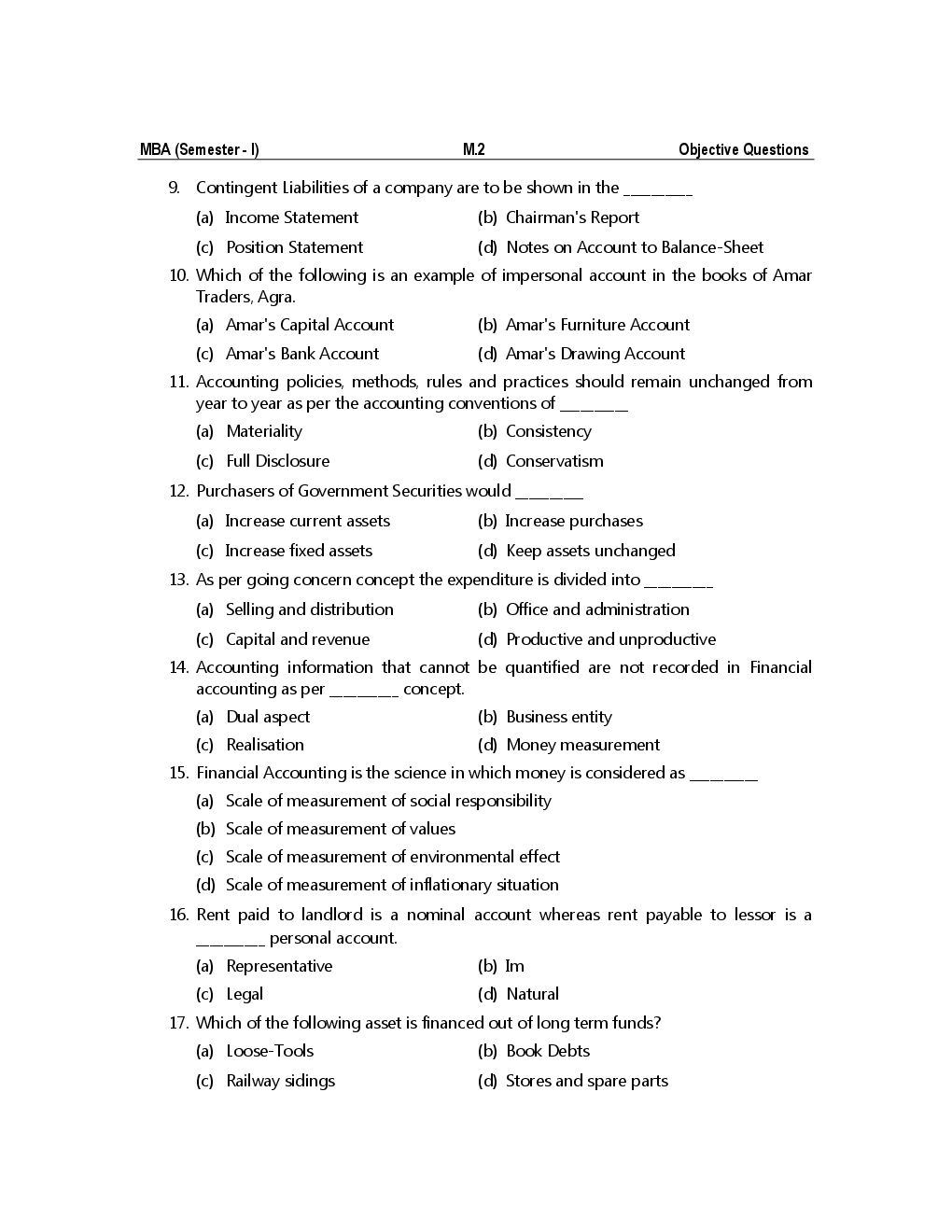 Objective Questions For MBA (Sem-I) Online Examination - Page 5