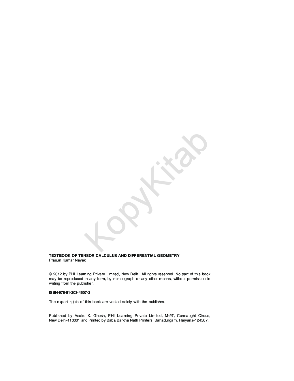 Textbook Of Tensor Calculus And Differential Geometry - Page 3