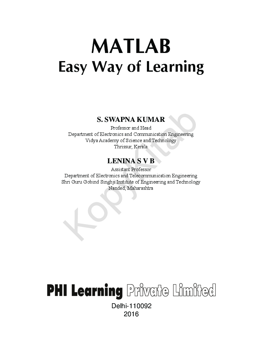 MATLAB: Easy Way Of Learning - Page 2