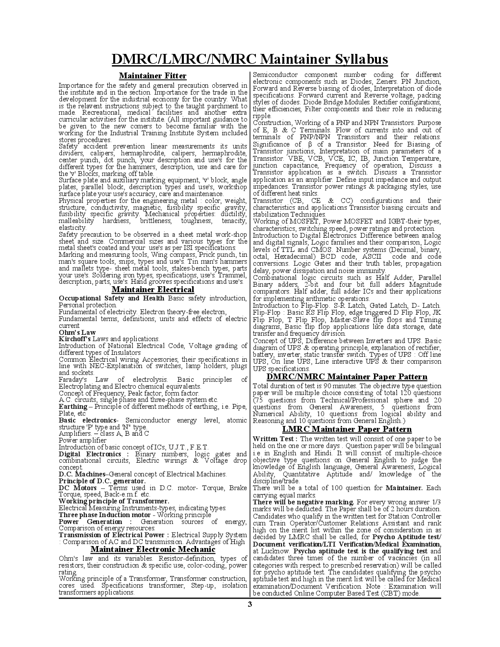 DMRC /LMRC /NMRC मेन्टेनर Exam (Fiter /Electrical / Electronics) Solved Papers - Page 4