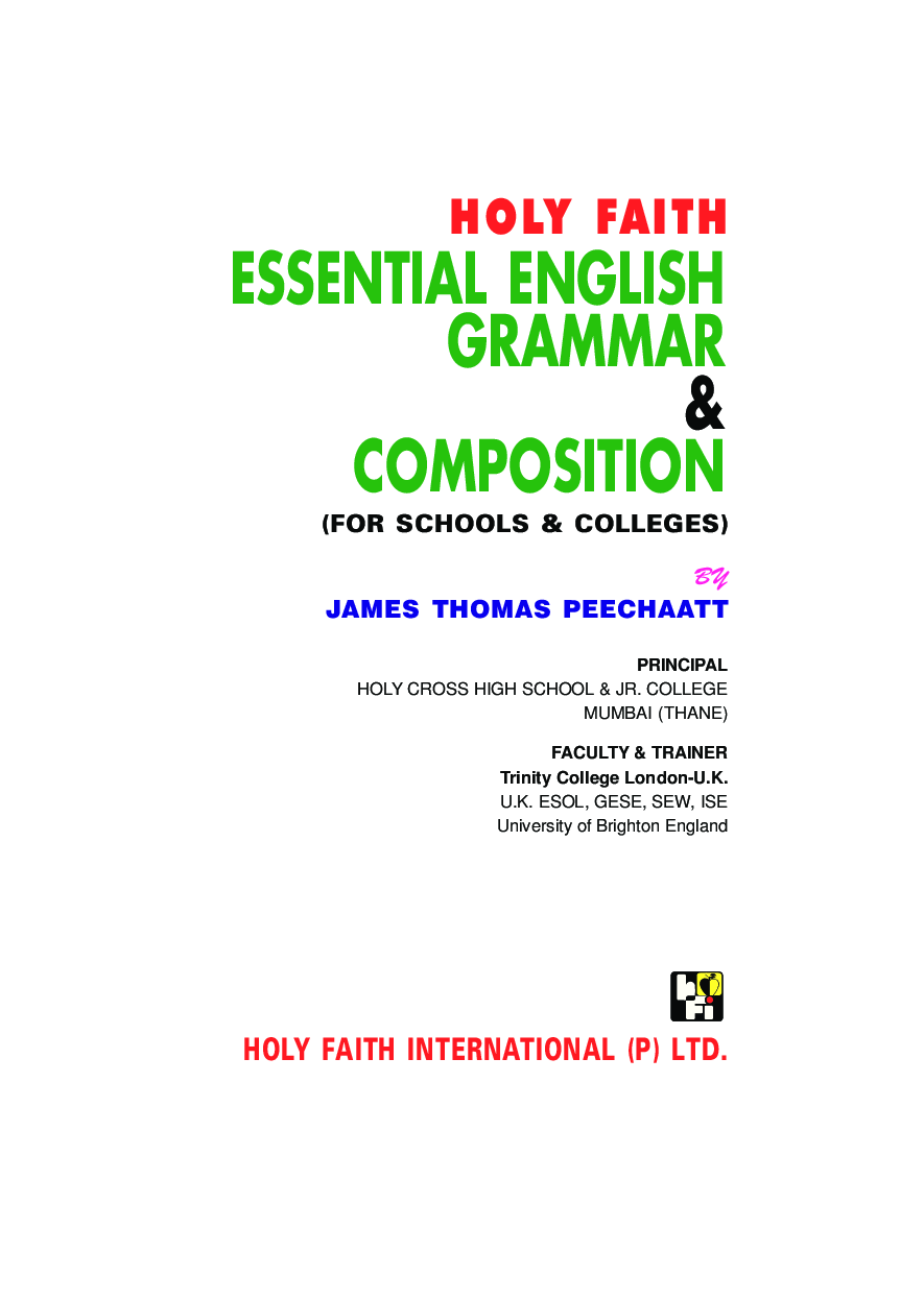 Holy Faith Essential English Grammar And Composition (For Schools And Colleges) - Page 4