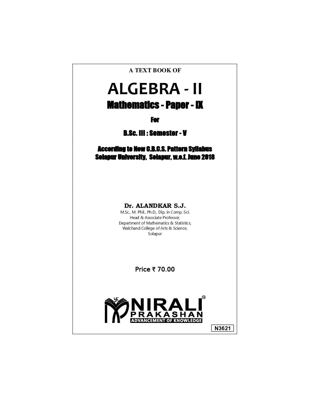 Algebra - II Mathematics - Paper - IX - Page 2