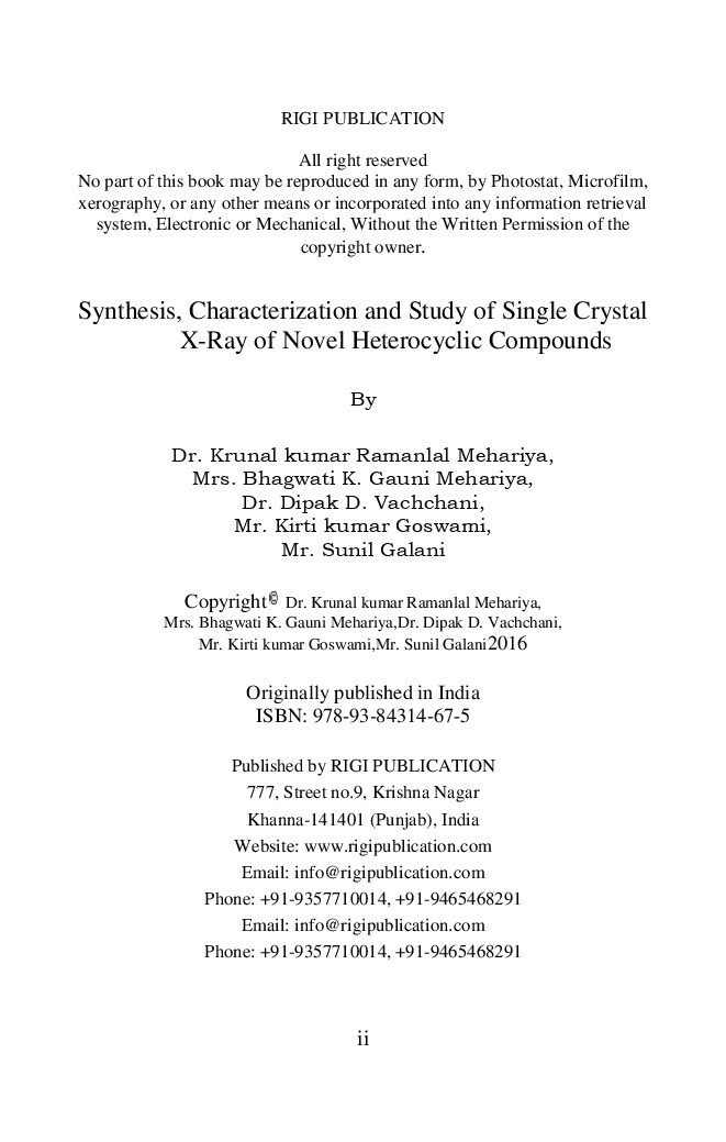 Synthesis, Characterization And Study Of Single Crystal X-Ray Of Novel Heterocyclic Compounds - Page 3