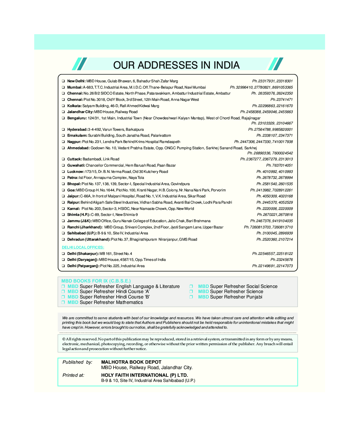 MBD Super Refresher Mathematics For Class - IX - Page 3