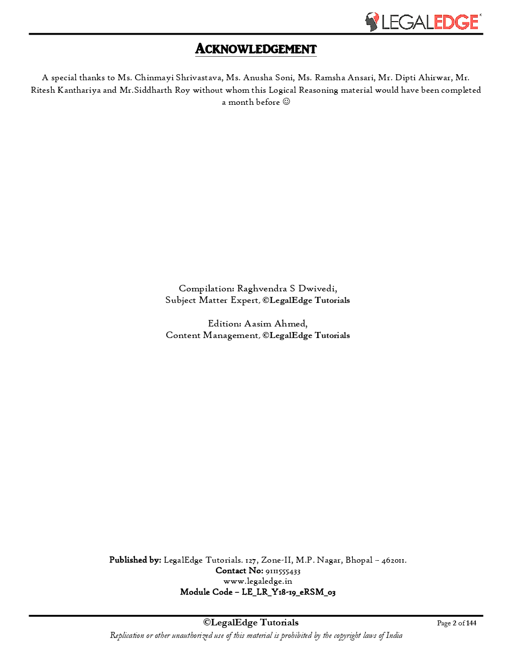 ERSM Logical Reasoning 3 For CLAT 2019 - Page 3
