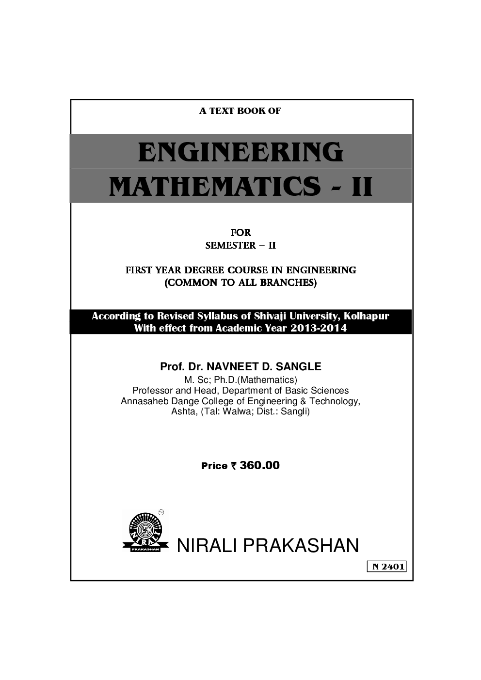 Download Nirali Engineering Mathematics 2 PDF Online 2020