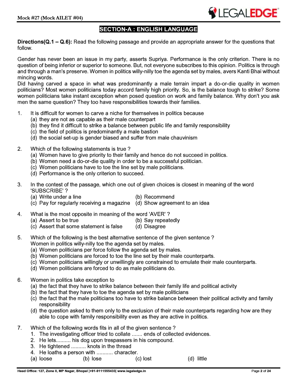 CLAT 2019 Offline Mocks 8 - Page 3