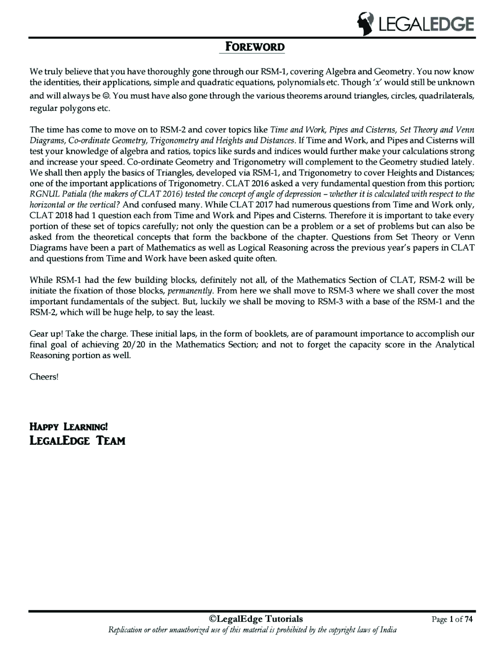 CLAT 2019 RSM Mathematics - 3 - Page 2