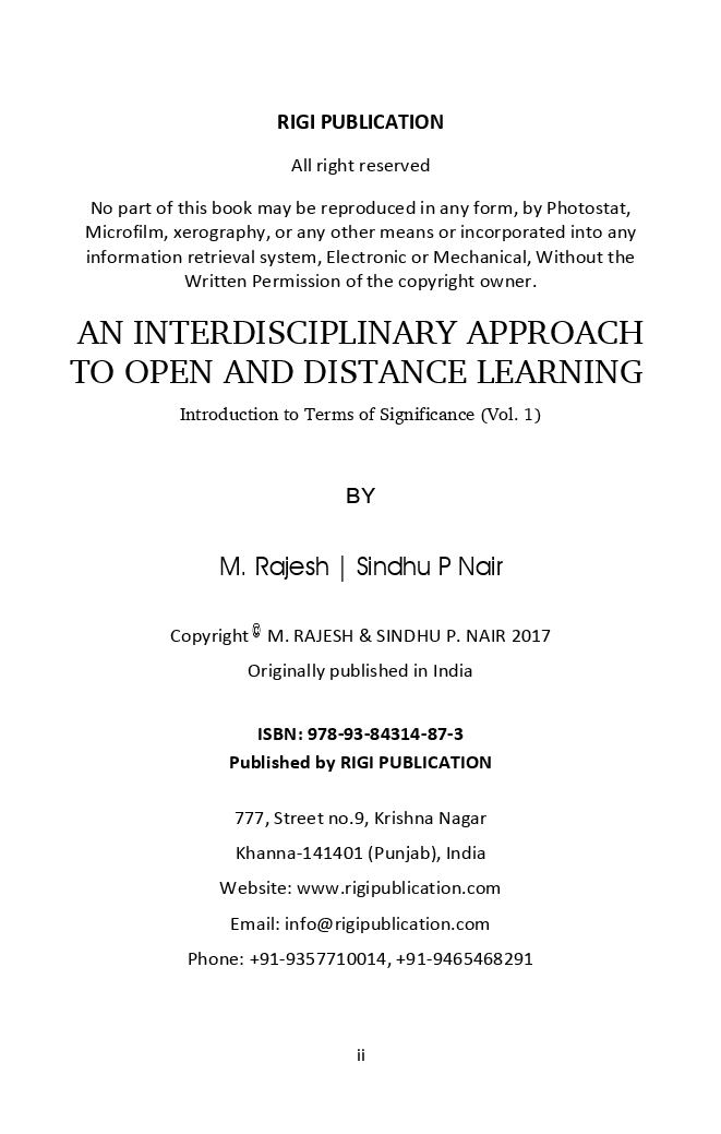 An Interdisciplinary Approach To Open And Distance Learning - Introduction To Terms Of Significance Vol-1 - Page 3