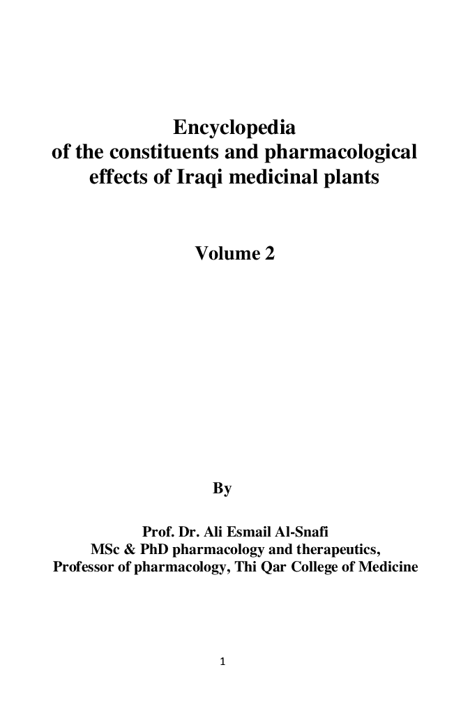 Encyclopaedia Of The Constituents And Pharmacological Effects Of Iraqi Medicinal Plants Vol.-2 - Page 2