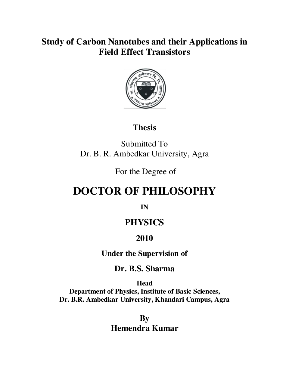 Study Of Carbon Nanotubes And Their Applications In Field Effect Transistors - Page 2